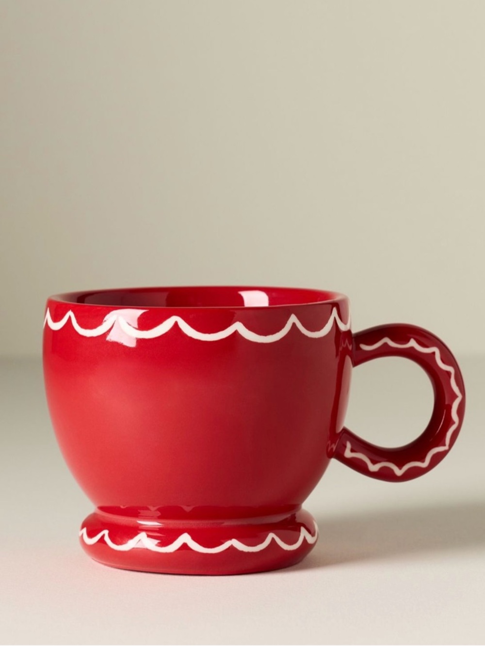 Anthropologie x Damson Madder Red Hand Painted Scalloped Edges Stoneware Mug